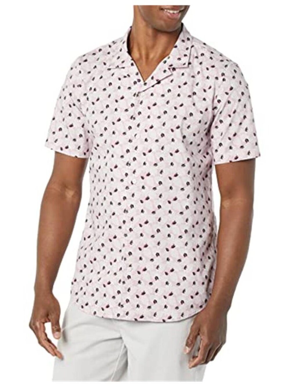 Mens Lavender Palm Leaf Print Camp Collar Short Sleeve Button Up Resort Shirt